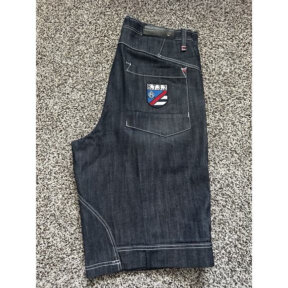 EIGHT 732 Embroidered Men’s 36x13 Baggy Skater Blue Jean Denim Shorts Hip HopYS - Picture 7 of 10